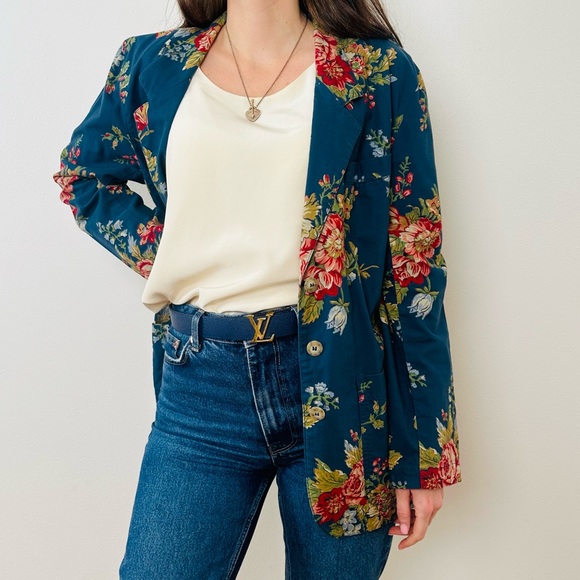 Vintage Liz Sport Floral Print Blazer Jacket, Oversized Long Fit Boho - Picture 5 of 10